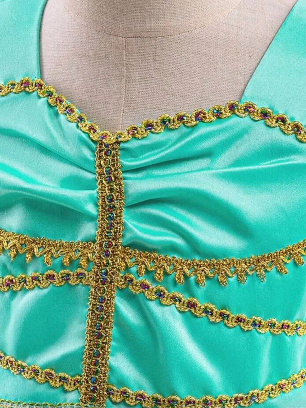Girls' Aqua Tulle Princess Dress with Gold Trim